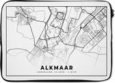 Laptophoes 14 inch - Stadskaart - Alkmaar - Zwart - Wit - Laptop sleeve - Binnenmaat 34x23,5 cm - Zwarte achterkant