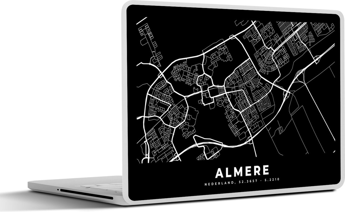 Laptop sticker - 14 inch - Almere - Kaart - Zwart - 32x5x23x5cm - Laptopstickers - Laptop skin - Cover
