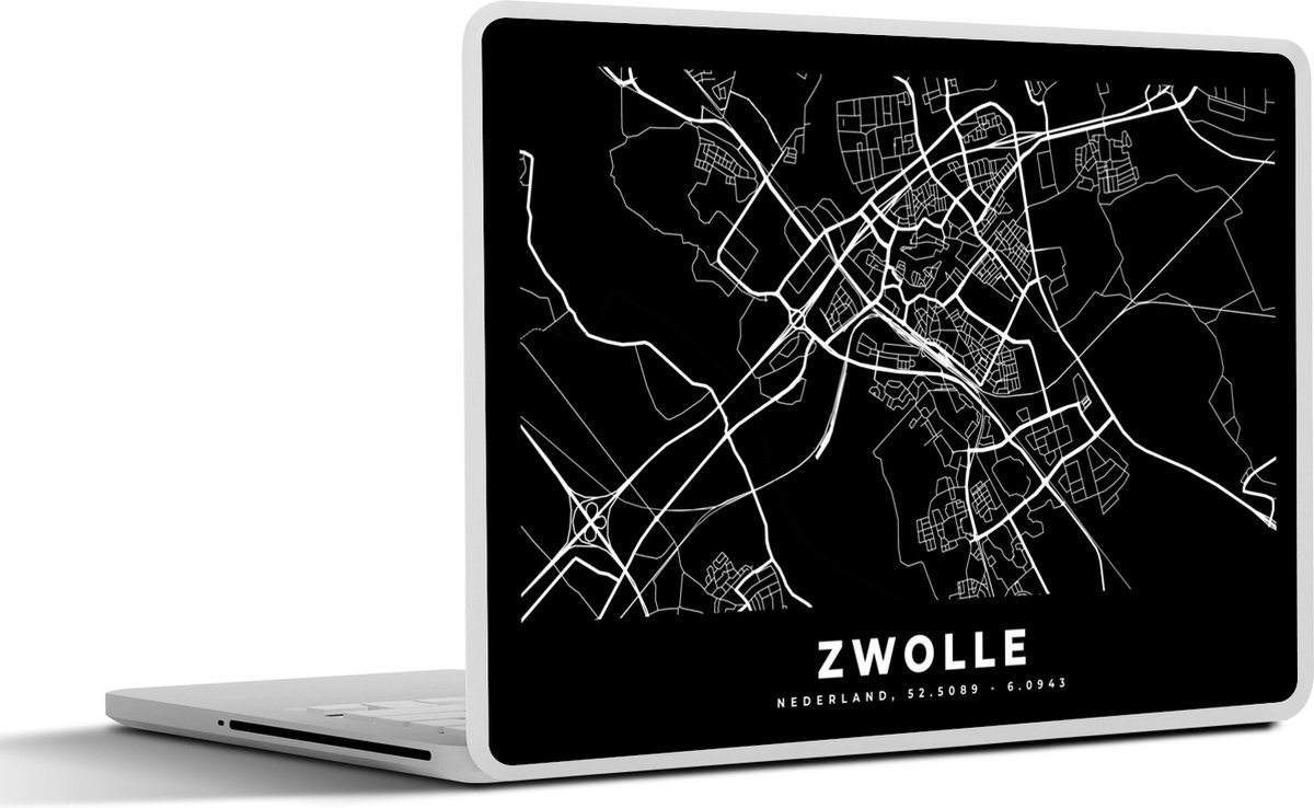 Laptop sticker - 10.1 inch - Kaart - Zwolle - Zwart - 25x18cm - Laptopstickers - Laptop skin - Cover
