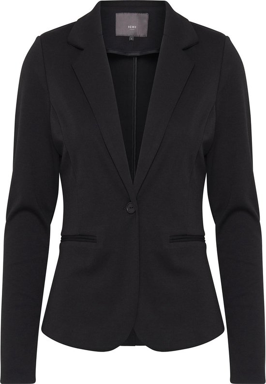 Zwarte getailleerde blazer van ICHI met één knoop en sierzakken.
