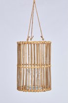 Kandelaars - lantaarn bamboe ø28x38cm met glas - natural - 28x38x