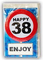 Happy age kaart 38 jaar (wenskaart met button)