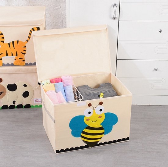 Opbergkist kinderen - Speelgoedkist - Leuke Bij - Opbergkist voor de babykamer - Wasmand Kinderkamer - Opbergen speelgoedmand - Wit - Geel — afbeelding 2