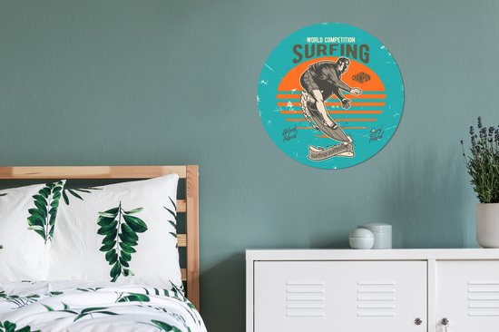 WallCircle - Stickers muraux - Cercle Papier Peint - Vintage - Surf - Planche de Surf - 80x80 cm - Cercle Mural - Auto Adhésif - Autocollant Rond Papier Peint