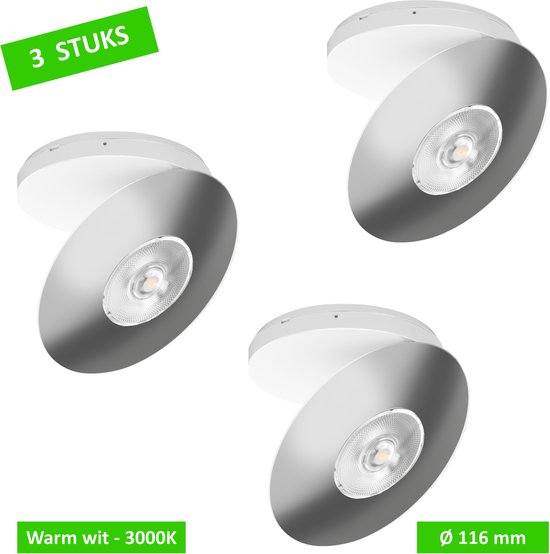 LED's light LED Spot - Ultraplat - Draai- en kantelbaar - Ø 116 mm - Zilver - 3 Stuks