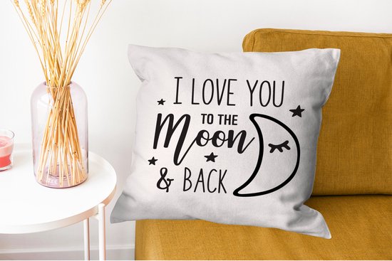 Coussins Coussins décoratifs - Oreillers Salon - 50x50 cm - Citation ''Je t'aime jusqu'à la lune & retour'' - Cadeau Saint Valentin