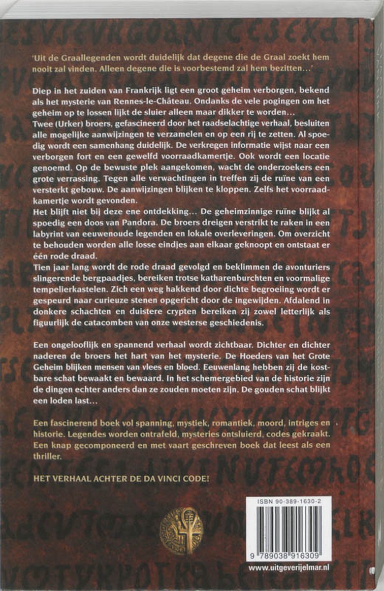Boekomslag met tekst: 'Het Verhaal Achter Da Vinci Code'.ISBN 978-90-389-1630-2.