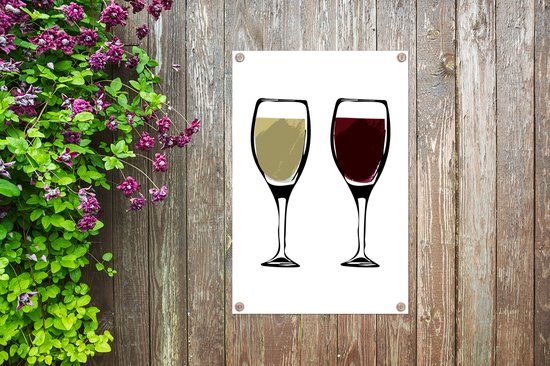 Illustration de verres à vin avec du vin rouge et blanc 60x90 cm
