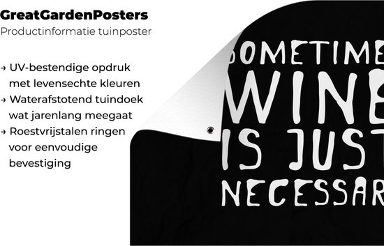 Décoration murale Citation Parfois le vin est juste nécessaire sur fond noir - 180x120 cm - Poster jardin - Toile jardin - Poster extérieur