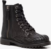 Groot leren meisjes veterboots met zebraprint - Zwart - Maat 32 - Echt leer