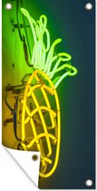 Wanddecoratie buiten Ananas - Neon - Lamp - 80x160 cm - Tuindoek - Buitenposter