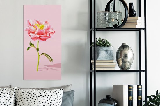 Tableau Toile Pivoine rose sur fond rose - 40x80 cm - Décoration murale