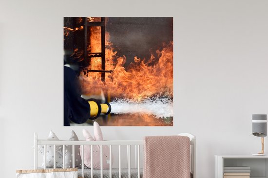 Stickers muraux - Film autocollant - Les Pompiers tirent de la mousse sur le feu - 100x100 cm - Film adhésif - Stickers muraux chambre d'enfant - Papier peint autocollant XXL