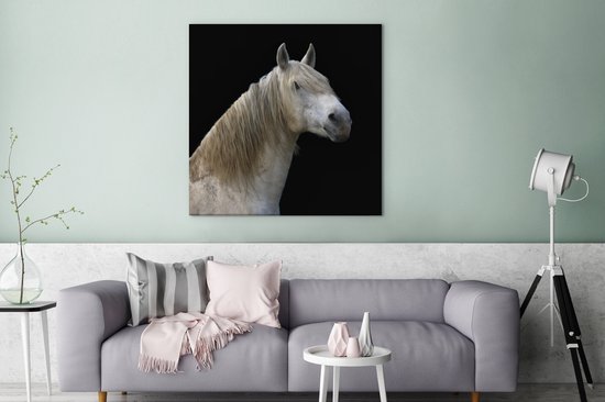 Cheval Wit sur toile fond noir 2cm 90x90 cm - Tirage photo sur toile (Décoration murale salon / chambre) / Peintures sur toile Animaux de la ferme