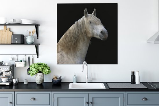 Cheval Wit sur toile fond noir 2cm 90x90 cm - Tirage photo sur toile (Décoration murale salon / chambre) / Peintures sur toile Animaux de la ferme