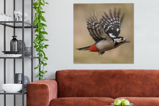 Tableau sur toile Un pic épeiche en route pour nourrir ses petits - 90x90 cm - Déco Décoration murale