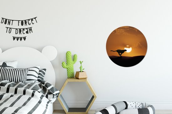 WallCircle - Wall Circle - Wall Circle - Silhouette d'un Guépard dans le Désert - Aluminium - Dibond - 30x30 cm - Intérieur et Extérieur