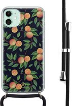 iPhone 11 hoesje met koord - Fruit / Sinaasappel | Apple iPhone 11 crossbody case | Zwart, Transparant | Marmer