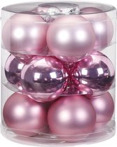 12x stuks glazen kerstballen roze 8 cm glans en mat - Kerstboomversiering/kerstversiering