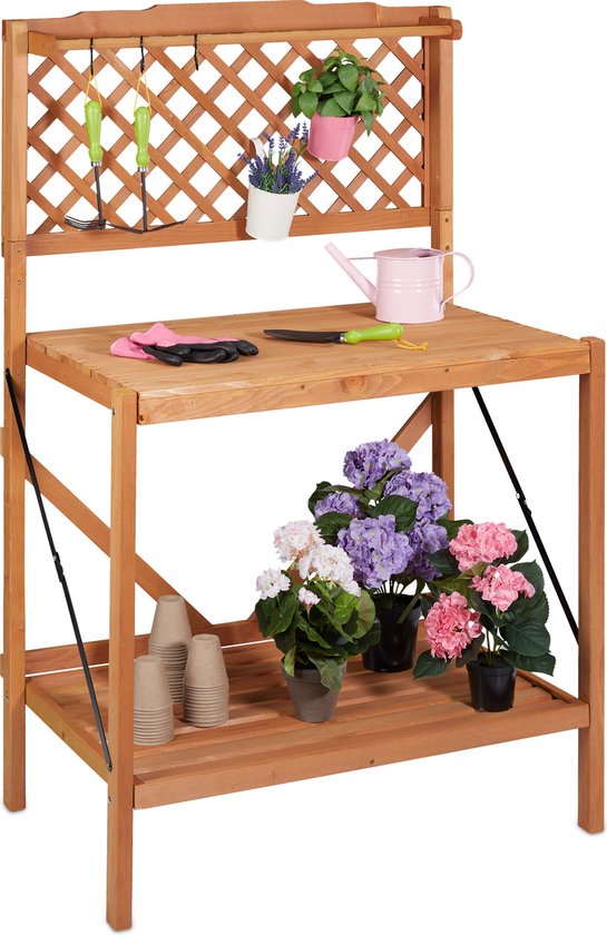 Relaxdays oppottafel inklapbaar - plantentafel buiten - tuinwerktafel hout  - tuinwerkbank | bol