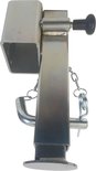 Zilverkleurige steunpoot met zwarte knop, ketting en verstelbare pin.