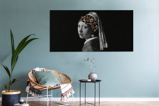Peinture sur toile Fille à la perle - Panthère - Art - 160x80 cm - Déco Décoration murale