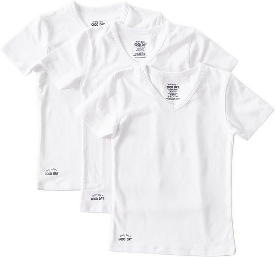 Little Label Ondergoed Jongens - T shirt Jongens Maat 92 - Wit - Zachte BIO Katoen - 3 Stuks - V-hals basic T shirt jongens - Voordeelset