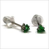 Aramat jewels ® - Zirkonia zweerknopjes driehoek 3mm oorbellen groen chirurgisch staal