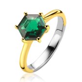 ZINZI zilveren ring geel verguld zeshoekig met groene kleursteen ZIR2259G