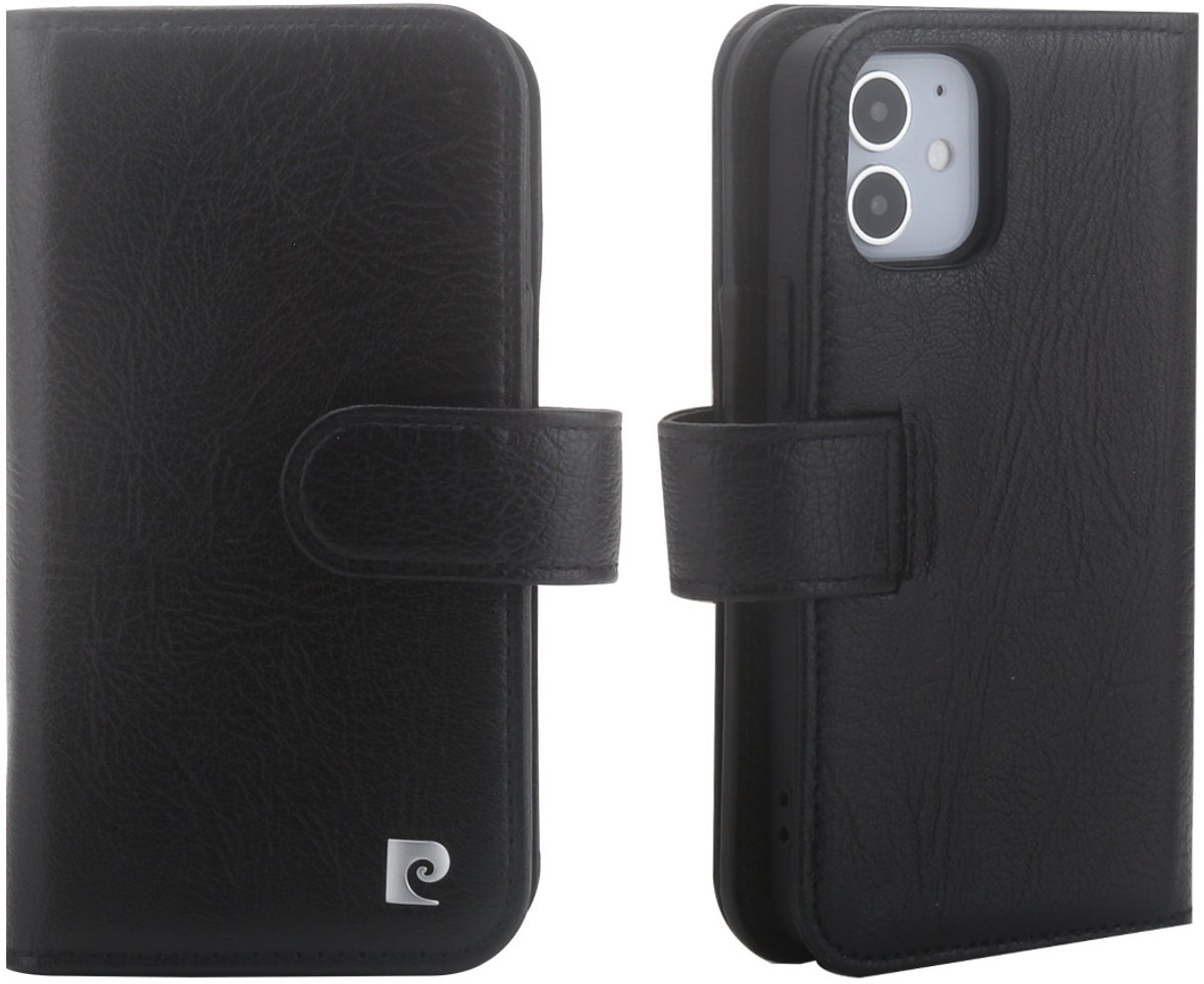 iPhone 12 Mini Bookcase hoesje - Pierre Cardin - Effen Zwart - Leer