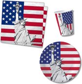 Tafel dekken versiering set vlag USA/Amerika thema voor 60x personen - Bekertjes - Bordjes - Servetten