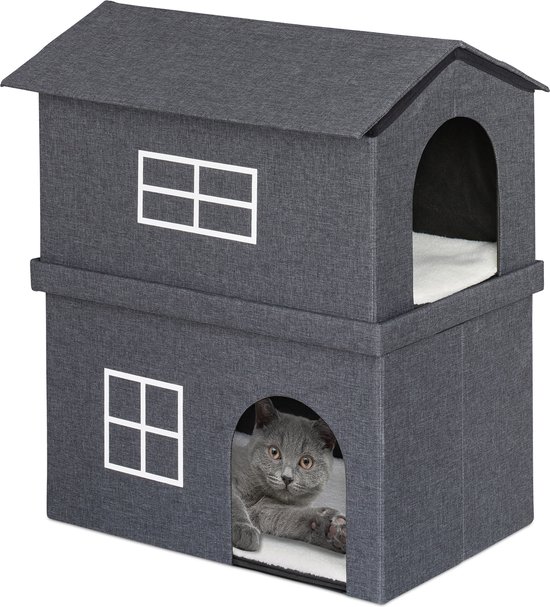 donker Doorbraak kip Relaxdays kattenhuis indoor - opvouwbaar - modern kattenmeubel - hoge  kattenmand met dak | bol.com