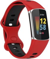 By Qubix - Geschikt voor Fitbit Charge 5 - Fitbit Charge 6 Sportbandje met dubbele lus - Rood - zwart - Tweekleurig - Maat: L - Smartwatch Band - Horlogeband -