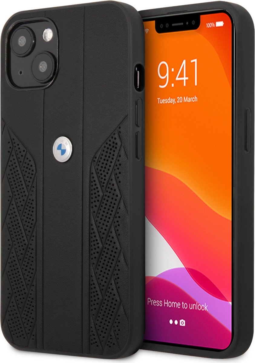 iPhone 13 Mini Backcase hoesje - BMW - Effen Zwart - Leer