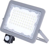 LED Bouwlamp met Sensor - Igna Zuino - 50 Watt - Helder/Koud Wit 6500K - Waterdicht IP65 - Kantelbaar - Mat Grijs - Aluminium