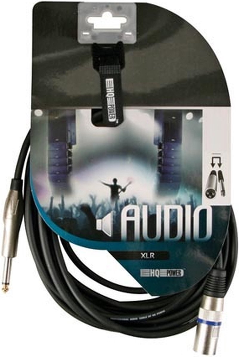 HQ-Power XLR-jack kabel, 1 x XLR mannelijk, 1 x jack 6.35 mm mannelijk, mono, 3 m, perfect voor geluidsoverdracht