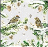 Ambiente Servetten 25x25cm Sparrows In Snow 20 stuks