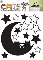 muurstickers Moon Cats A3 vinyl zwart 2 stuks