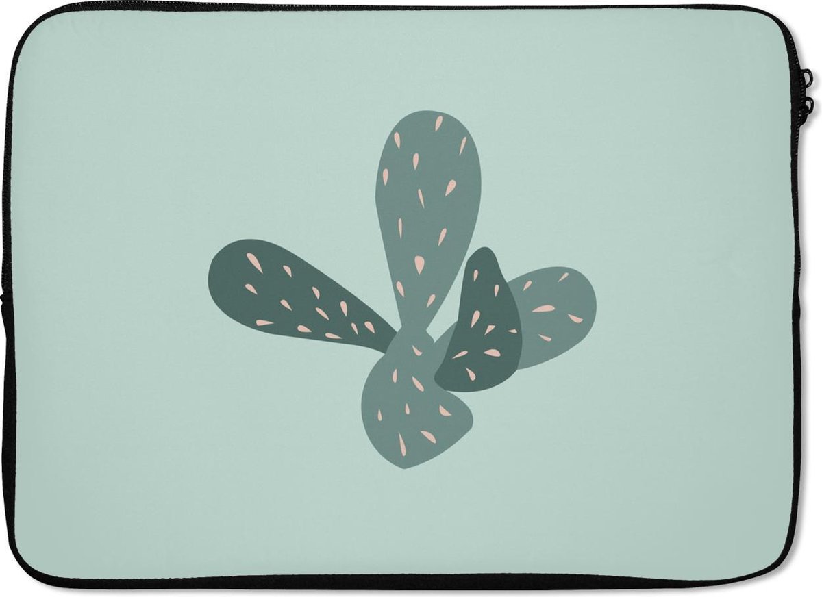 Laptophoes 14 inch - Zomer - Cactus - Blauw - Laptop sleeve - Binnenmaat 33x23 cm - Zwarte achterkant