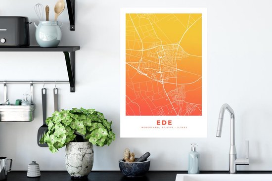 Stickers muraux - Plan de la ville - Ede - Nederland -Bas - Jaune - 40x60 cm - Feuille adhésive - Carte
