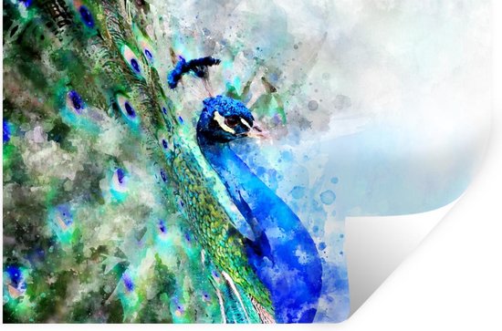 Stickers muraux - Film autocollant - Aquarelle - Paon - Blauw - 60x40 cm - Film adhésif - Stickers muraux Chambre d'enfant - Papier peint autocollant