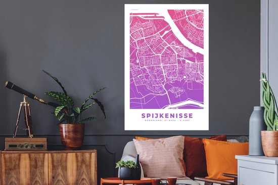 Stickers muraux - Plan de la Nederland - Spijkenisse - Pays-Bas - Violet - 80x120 cm - Feuille adhésive - Carte