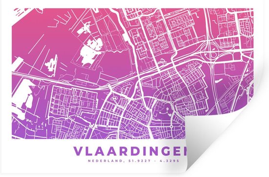 Stickers Stickers muraux - Plan de la ville - Vlaardingen - Pays- Nederland - Violet - 30x20 cm - Feuille adhésive - Carte