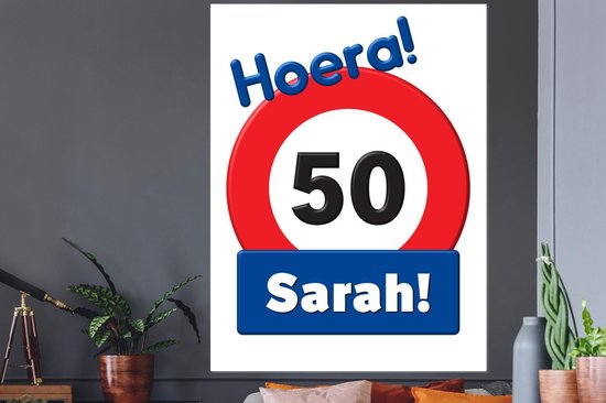 Stickers muraux - Anniversaire - Décoration 50 Ans - Panneau de Signalisation - 120x160 cm - Film Adhésif XXL