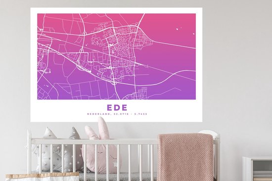 Stickers Stickers muraux - Plan de la ville - Ede - Pays- Nederland - Violet - 120x80 cm - Feuille adhésive - Carte