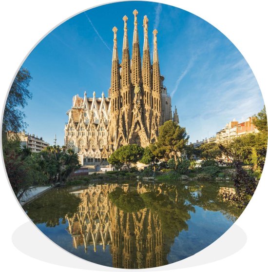 WallCircle - Wandcirkel ⌀ 30 - Barcelona - Sagrada Familia - Water - Ronde schilderijen woonkamer - Wandbord rond - Muurdecoratie cirkel - Kamer decoratie binnen - Wanddecoratie muurcirkel - Woonaccessoires