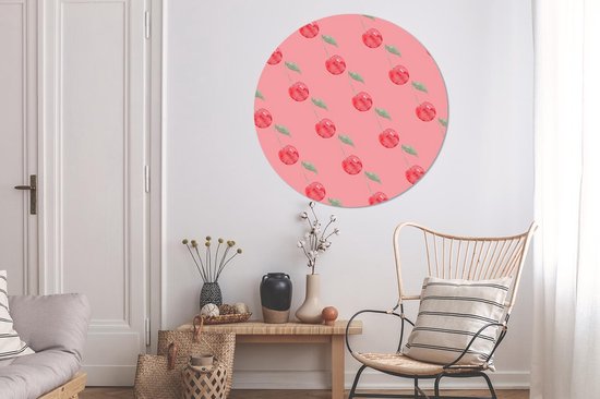 Cercle Mural - Cercle Mural Intérieur - Cerises - Aquarelle - Rose - ⌀ 120 cm - Décoration murale - Peintures Ronds XXL