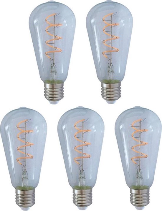 Bundelpakket | LED Filament Edison lamp spiraal | 64mm | 4 Watt | Dimbaar | 2200K | 5 stuks