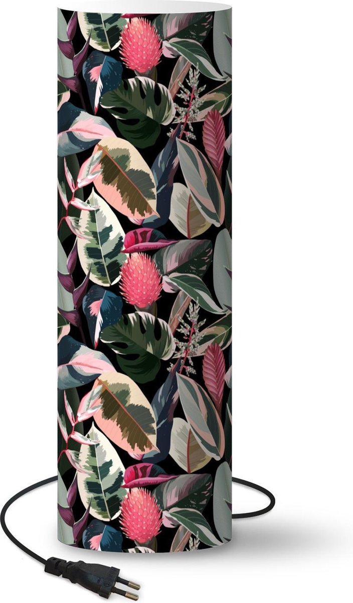 Lamp - Nachtlampje - Tafellamp slaapkamer - Tropisch - Bladeren - Roze - 50 cm hoog - Ø15.9 cm - Inclusief LED lamp