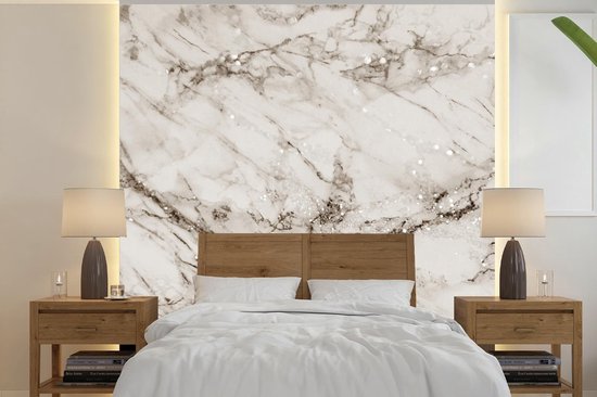 Behang - Fotobehang Marmer - Patronen - Grijs - Glitter - Breedte 350 cm x hoogte 350 cm